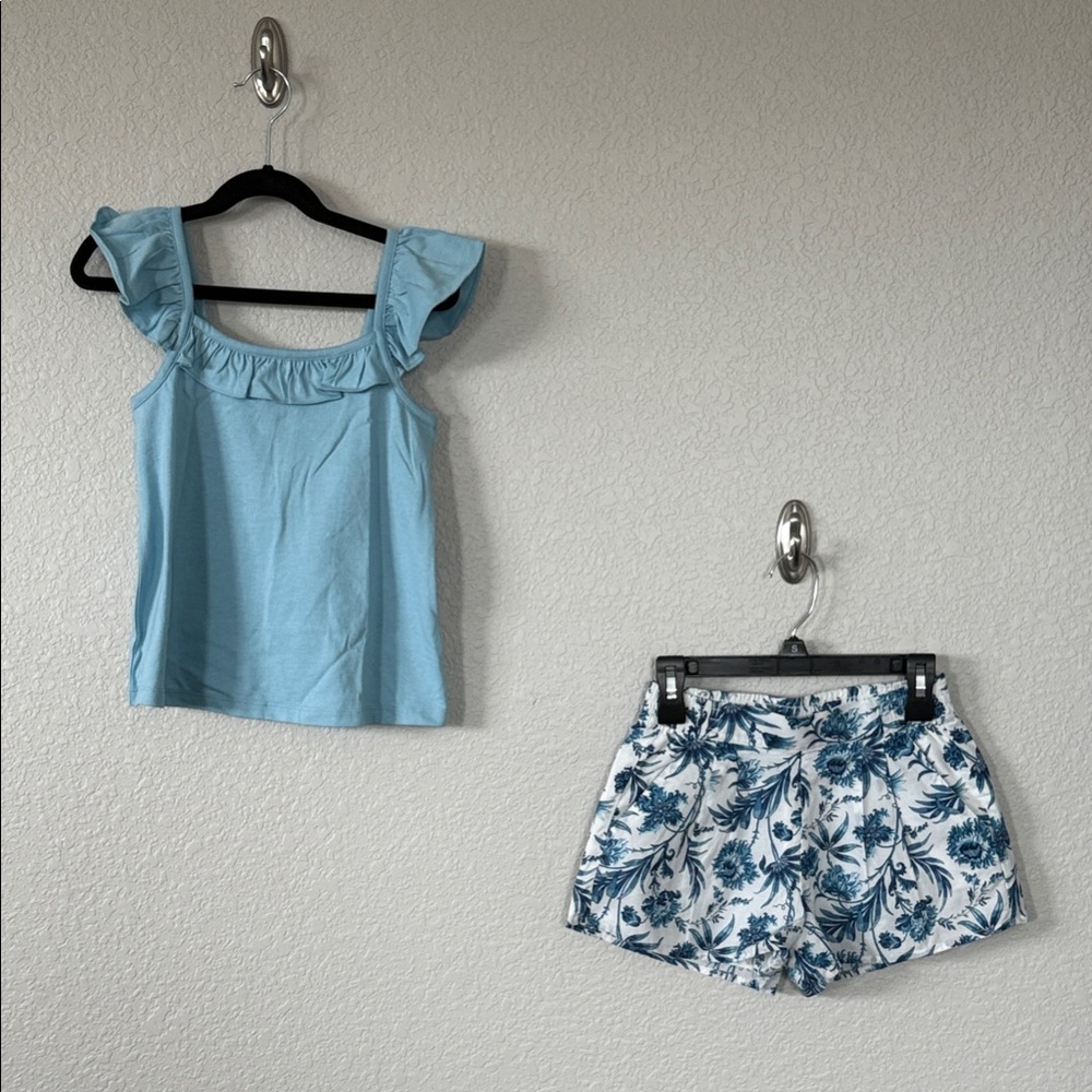 Janie and Jack Blue Floral Kids Matching Set size 5 6